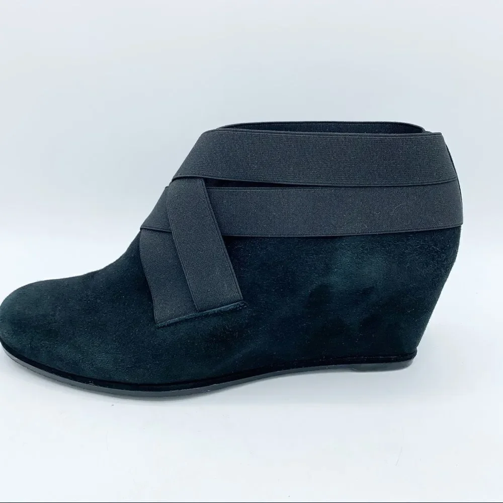 Stuart Weitzman Be Happy Black Suede Hidden Wedge Booties‎ Criss-cross Elastic - Picture 2 of 16